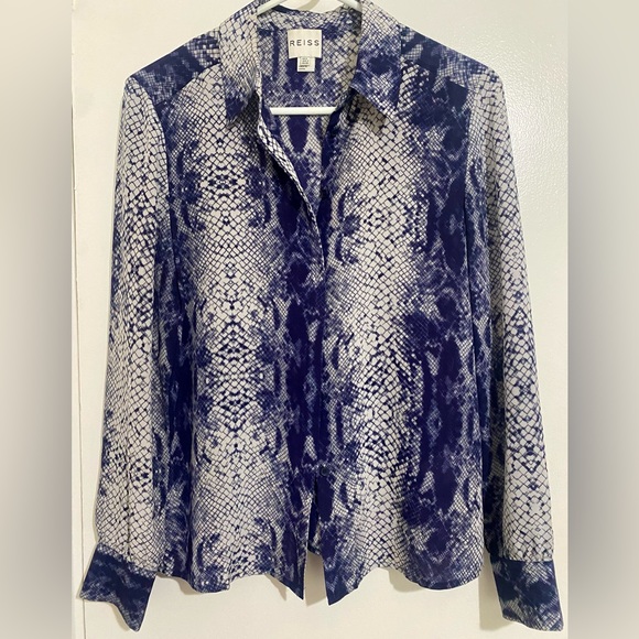 Snake print long sleeve blouse tie neck detail work/play... s